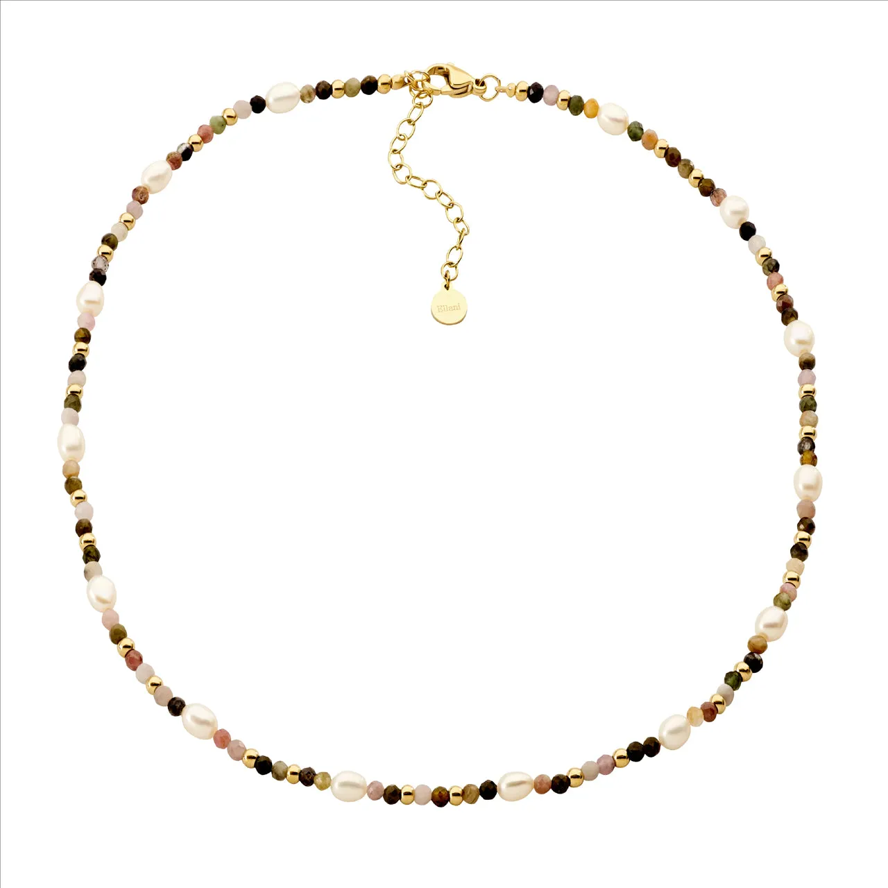 Stainless Steel Tourmaline & Freshwater Pearl 40cm Necklace
