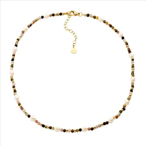 Stainless Steel Tourmaline & Freshwater Pearl 40cm Necklace