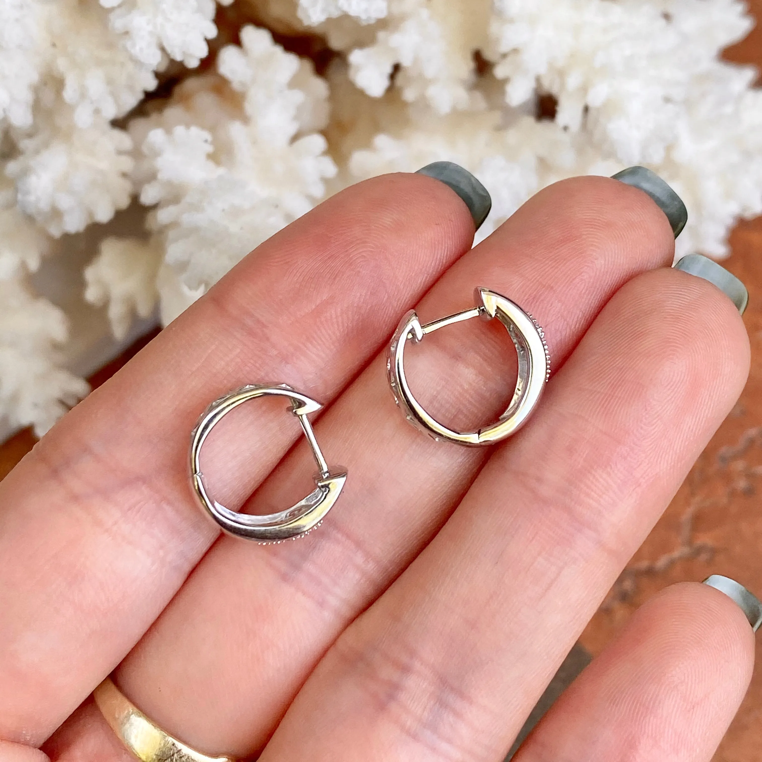 Sterling Silver .05 CT Diamond Cross Huggie Hoop Earrings