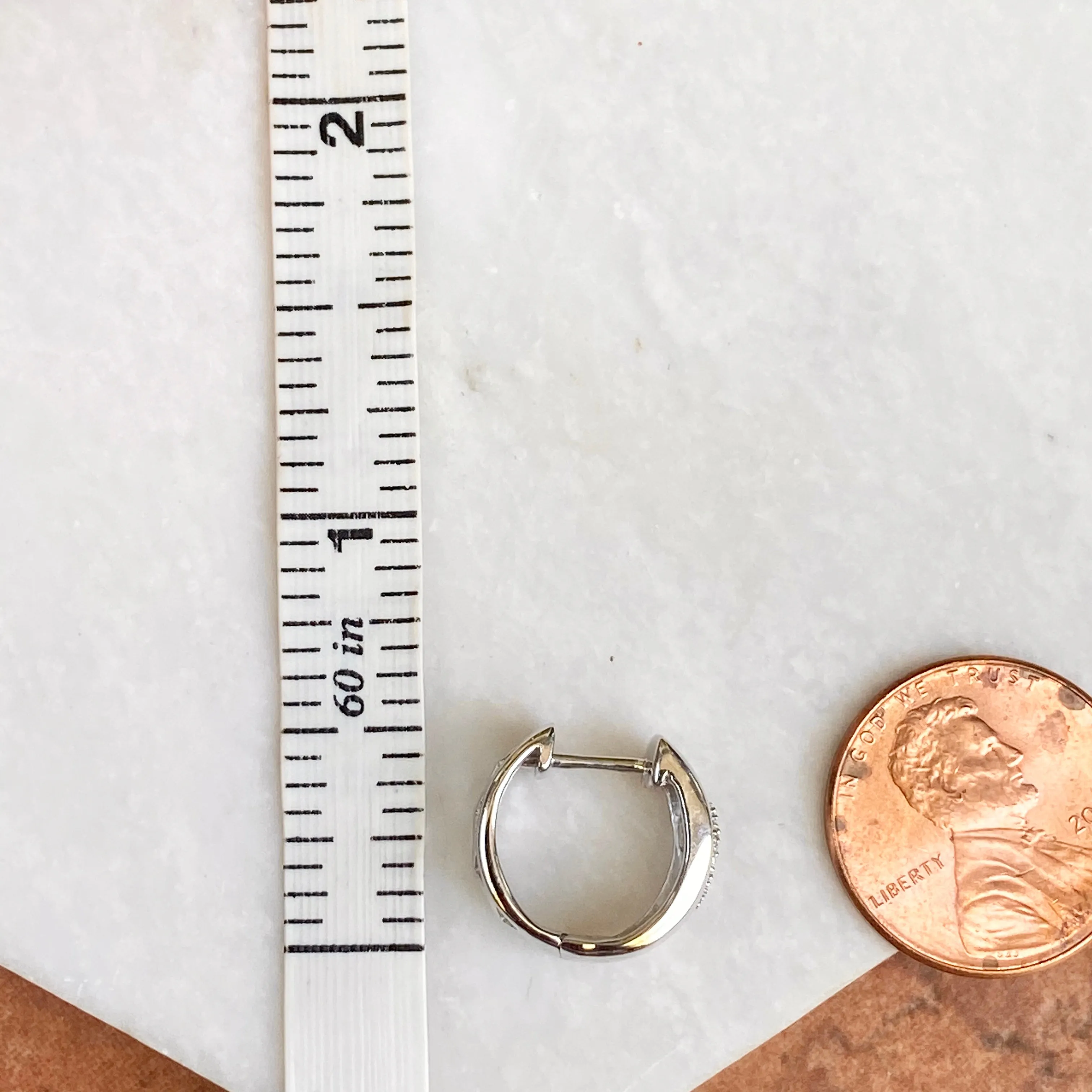 Sterling Silver .05 CT Diamond Cross Huggie Hoop Earrings
