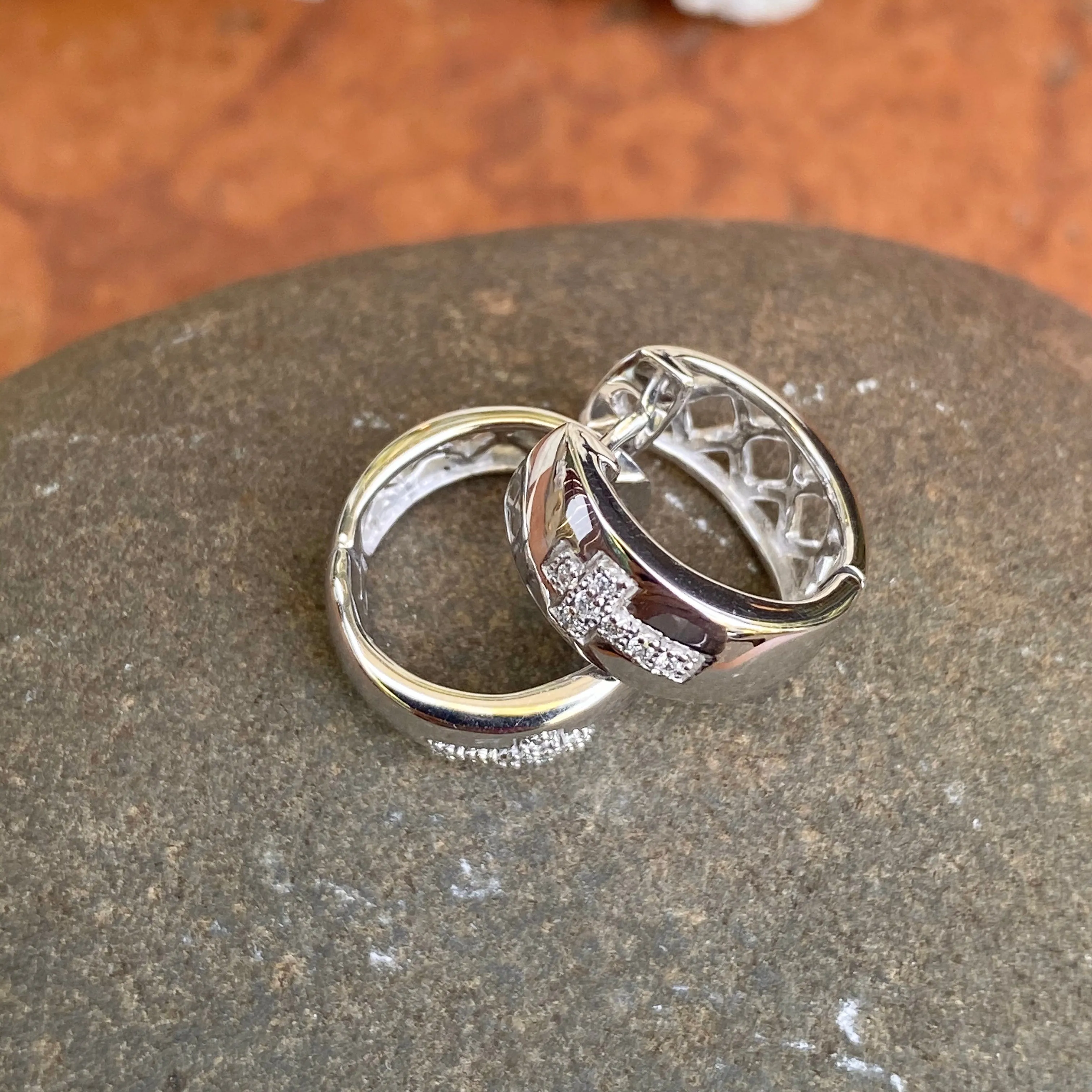 Sterling Silver .05 CT Diamond Cross Huggie Hoop Earrings