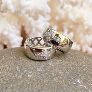 Sterling Silver .05 CT Diamond Cross Huggie Hoop Earrings