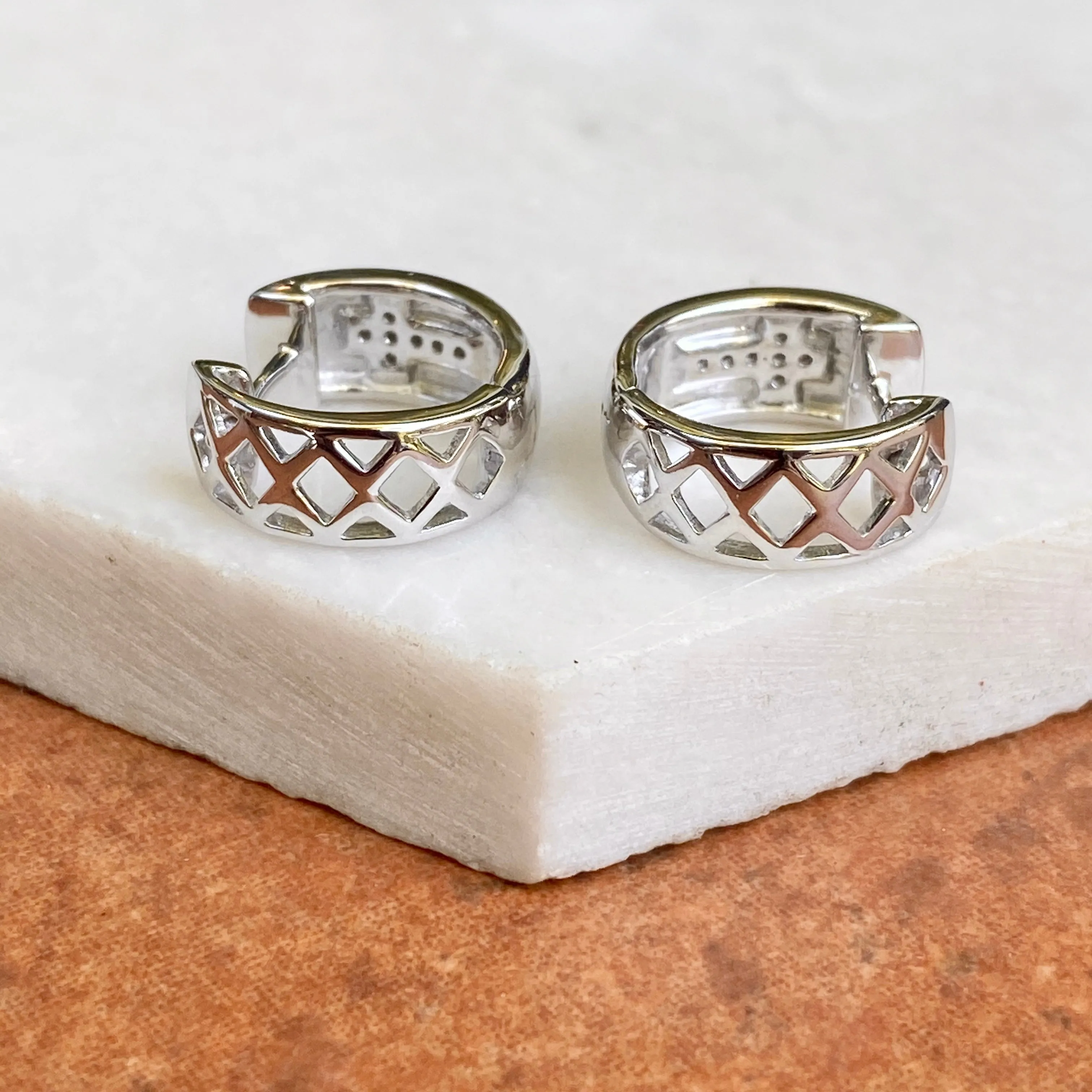 Sterling Silver .05 CT Diamond Cross Huggie Hoop Earrings