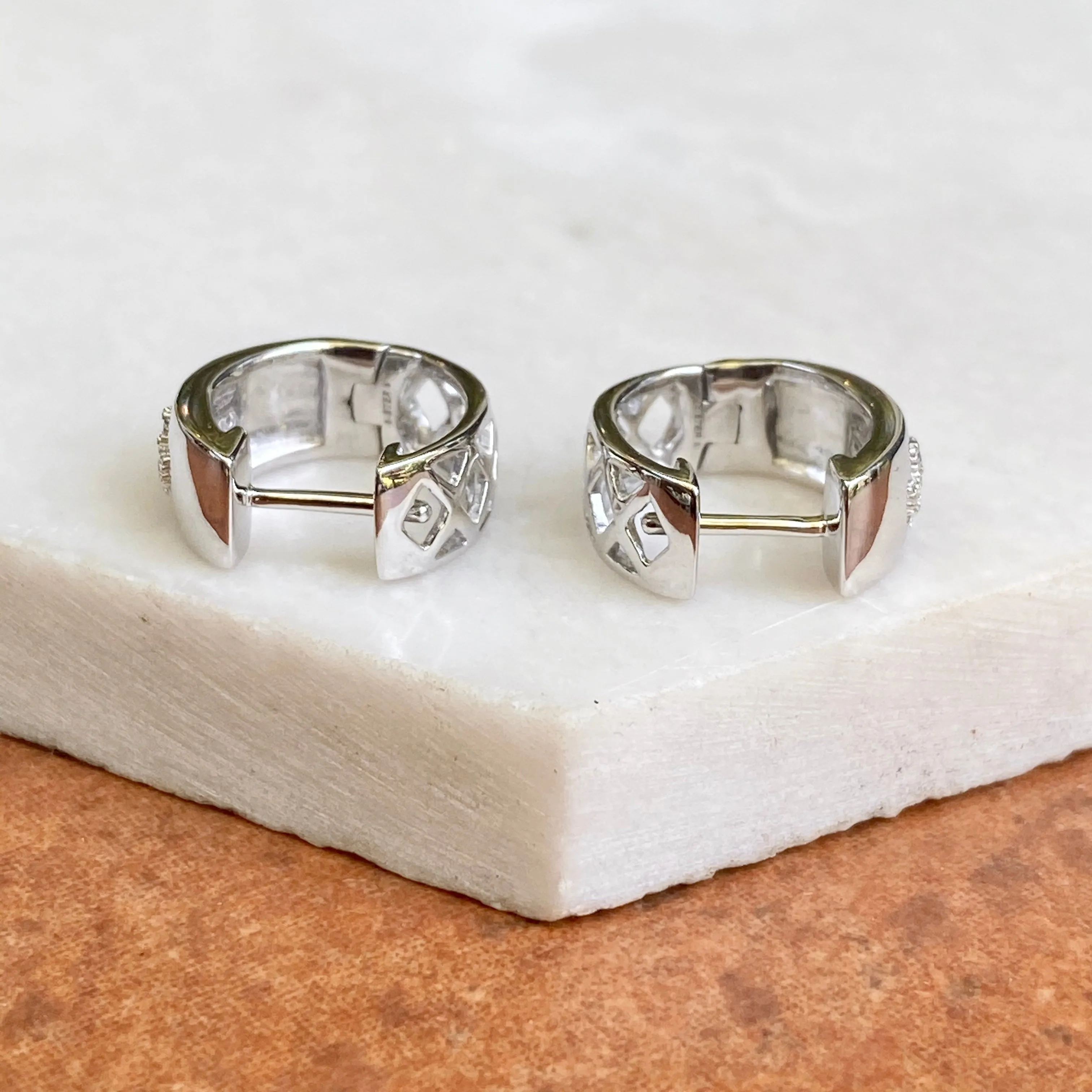 Sterling Silver .05 CT Diamond Cross Huggie Hoop Earrings
