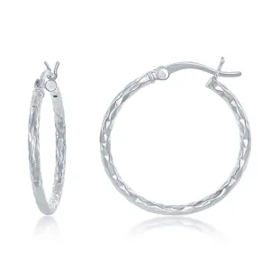 Sterling Silver 25mm Diamond Cut Hoop Earrings (95221)