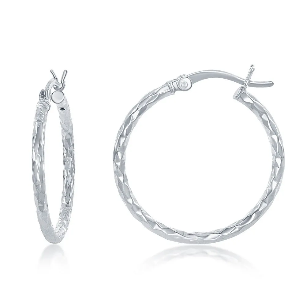 Sterling Silver 25mm Diamond Cut Hoop Earrings (95221)