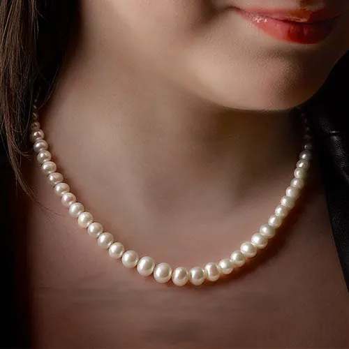 Sterling Silver (5-9mm) Graduated Pearl Necklace
