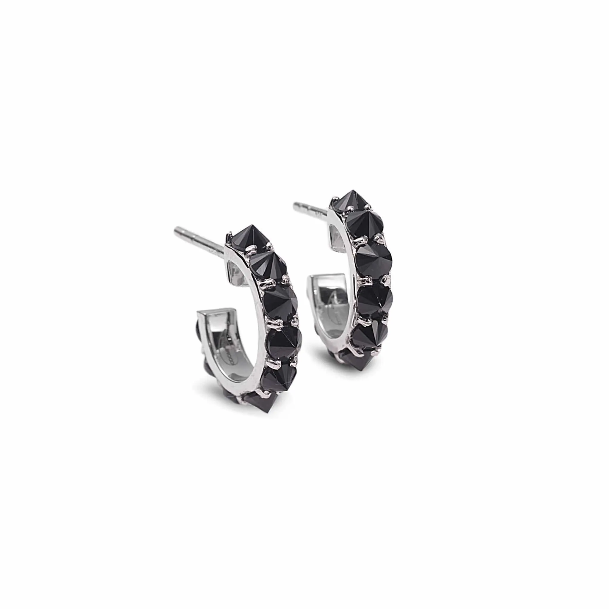 Sterling Silver Black Spinel Huggie Hoop Earrings