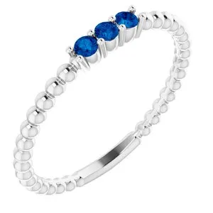 Sterling Silver Chatham®Lab-Created Blue Sapphire Beaded Ring
