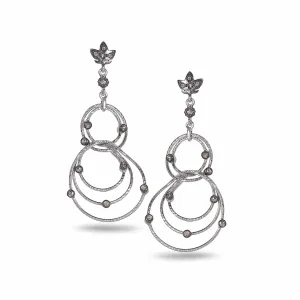 Sterling Silver Circle Diamond Drop Earrings