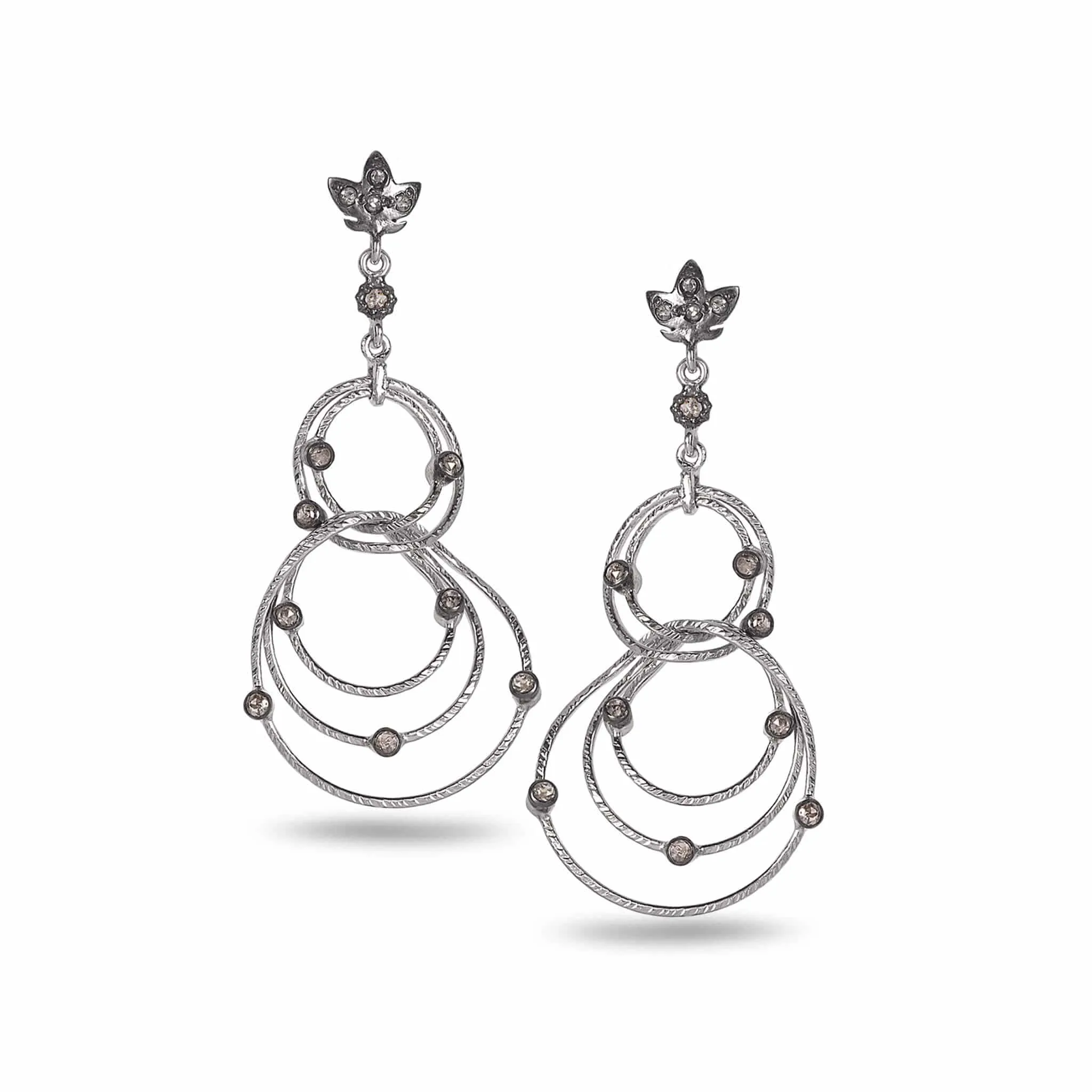 Sterling Silver Circle Diamond Drop Earrings