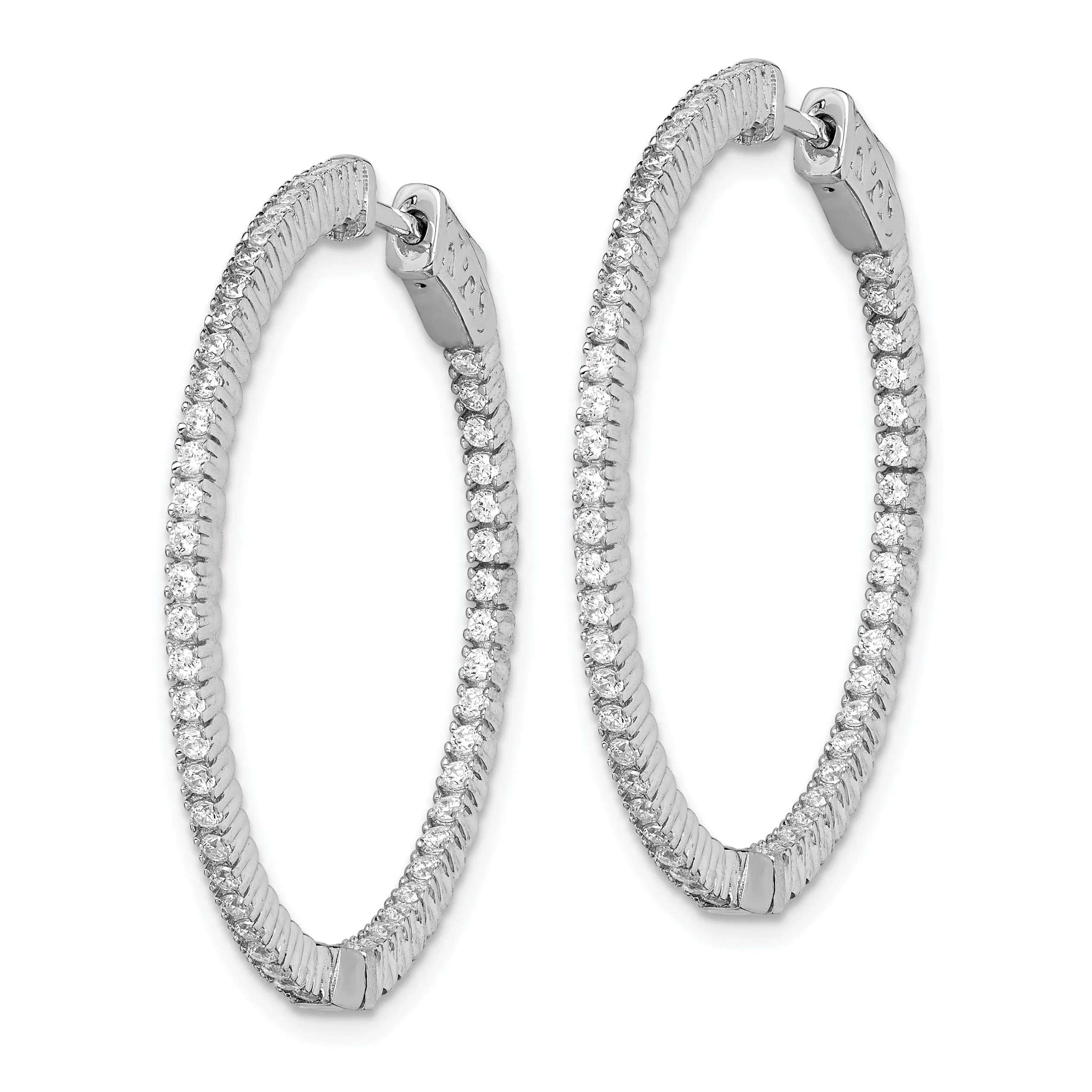 Sterling Silver CZ Round Hoop Earrings