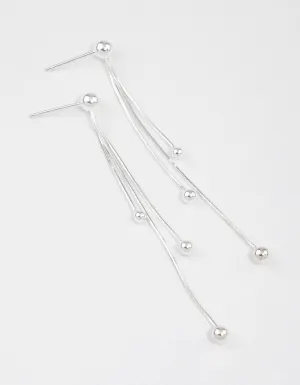 Sterling Silver Dangle Chain Ball Drop Earrings