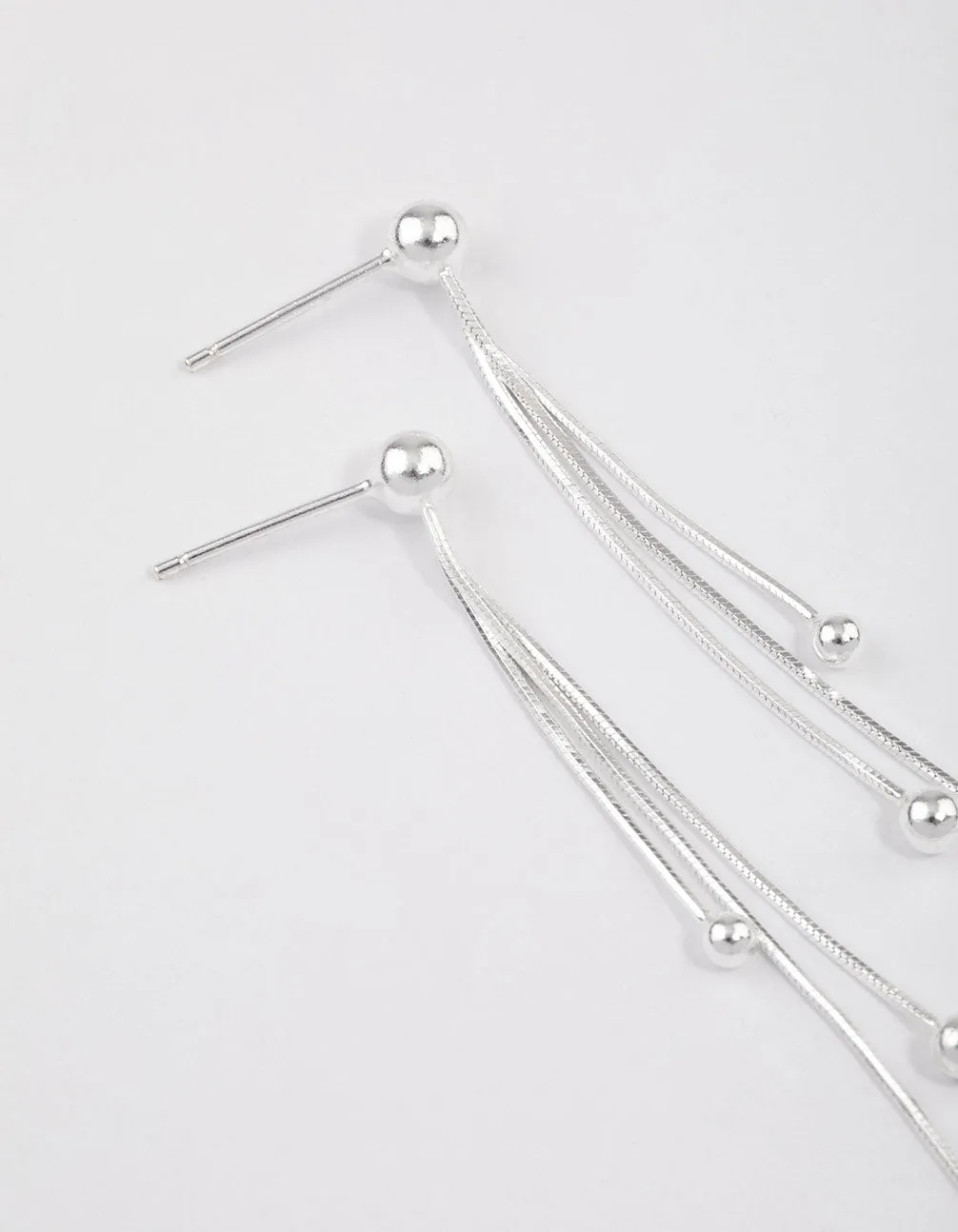 Sterling Silver Dangle Chain Ball Drop Earrings