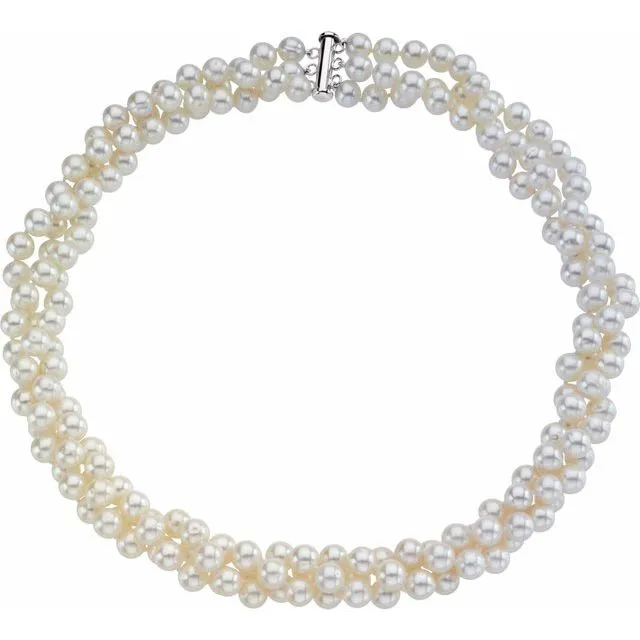 Sterling Silver Freshwater Cultured Pearl 3 Row 22" Necklace