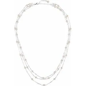 Sterling Silver Freshwater Cultured Pearl 3 Tiered 17" Necklace