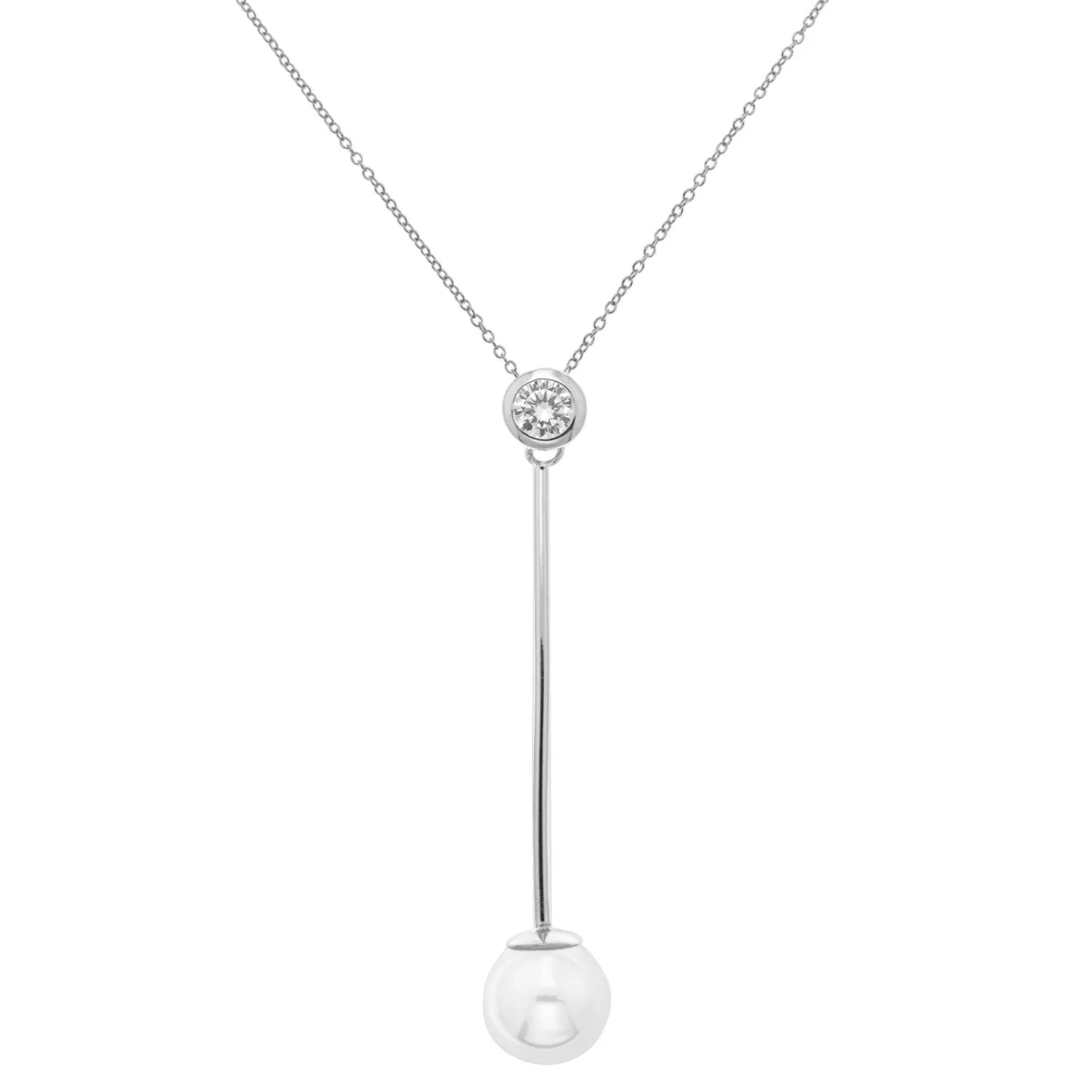 Sterling Silver Freshwater Pearl & Cubic Zirconia Drop Necklet Necklace