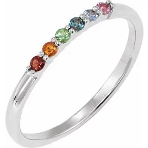 Sterling Silver Natural Multi-Gemstone Rainbow Stackable Ring