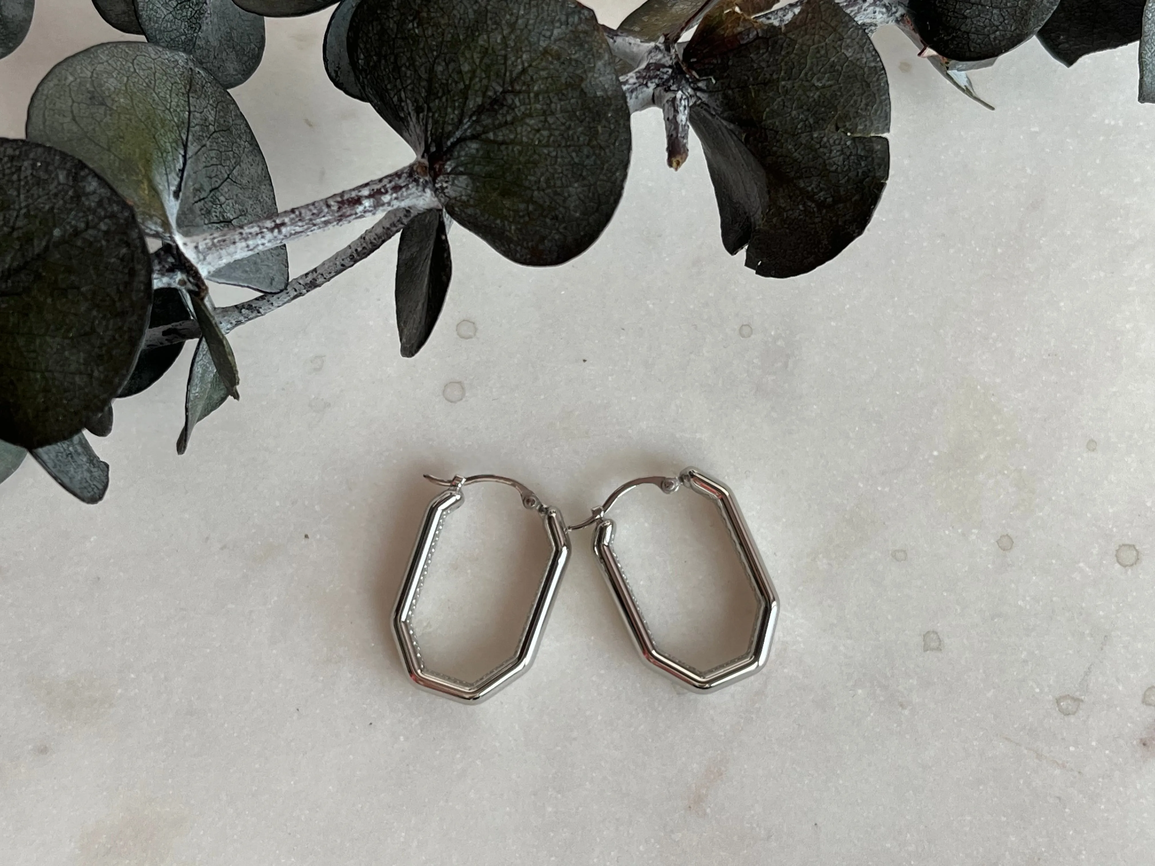 Sterling Silver Octagon Hoops