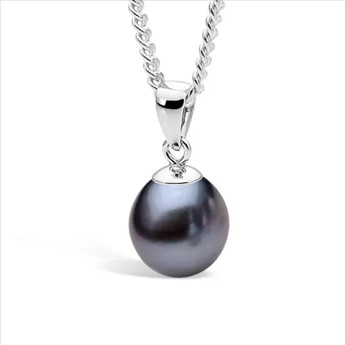 Sterling Silver Pendant with Black Freshwater Pearl 9mm