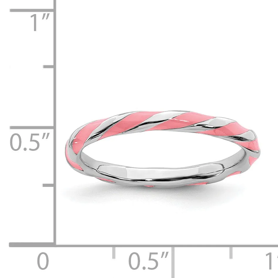 Sterling Silver Pink Enameled Stackable Ring