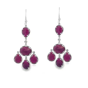 Sterling Silver Red Sapphire Drop Earrings