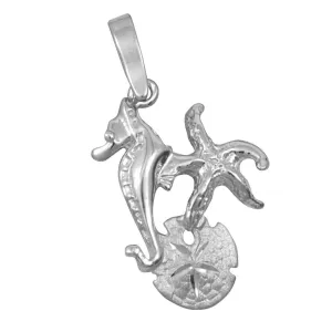 Sterling Silver Seahorse, Starfish, & Sanddollar Pendant