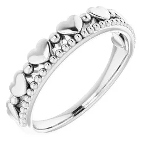 Sterling Silver Stackable Beaded Heart Ring