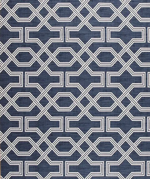 Straight Modern Valance in Nasco Blue and White Geometric Print on Premium Cotton Linen, Fully Lined Custom Made FlatValance