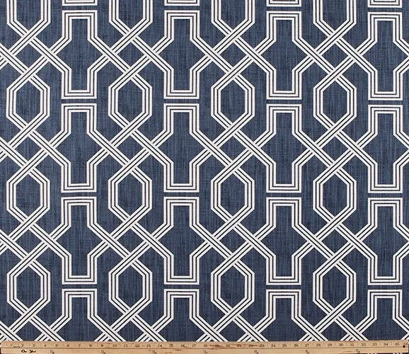 Straight Modern Valance in Nasco Blue and White Geometric Print on Premium Cotton Linen, Fully Lined Custom Made FlatValance
