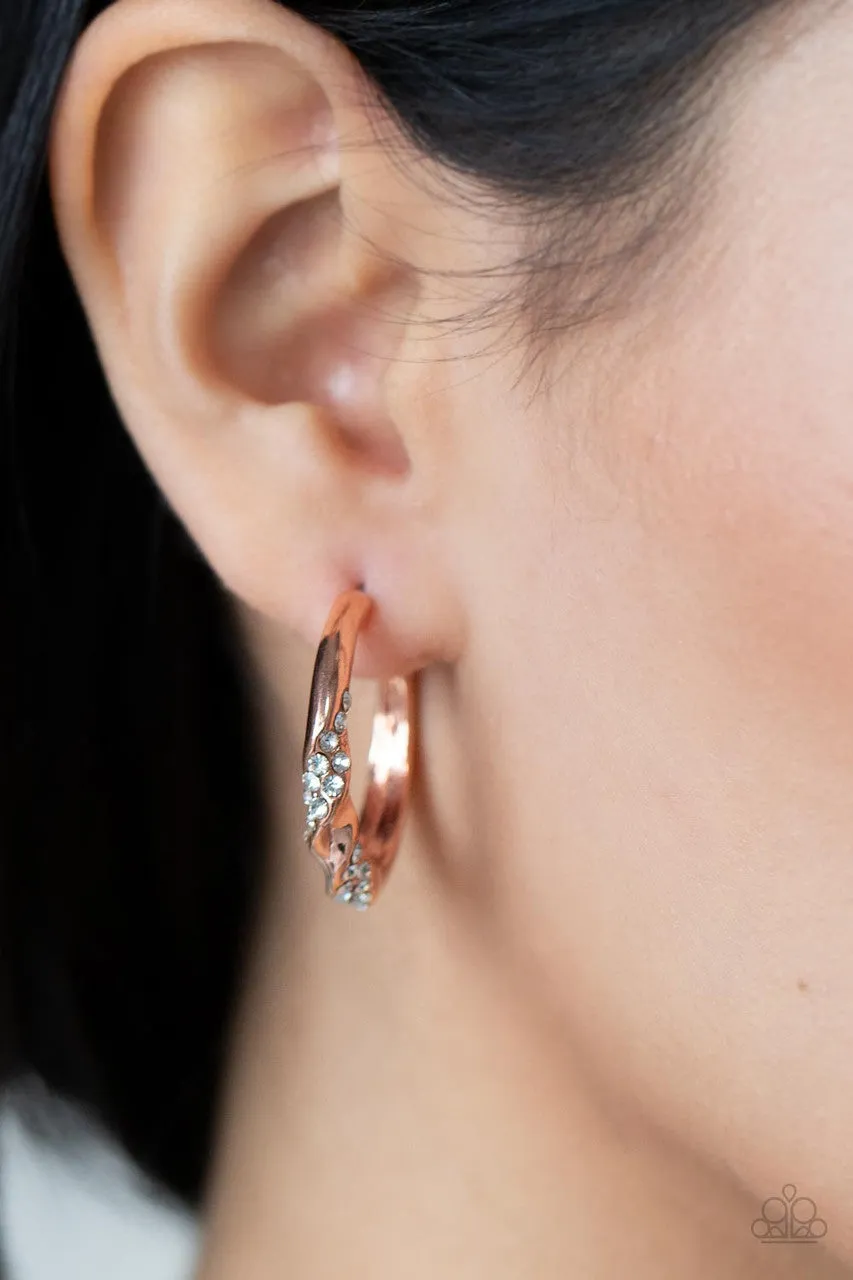 Subliminal Shimmer Copper Rhinestone Paparazzi Tiny Hoop Earrings