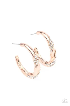 Subliminal Shimmer Copper Rhinestone Paparazzi Tiny Hoop Earrings