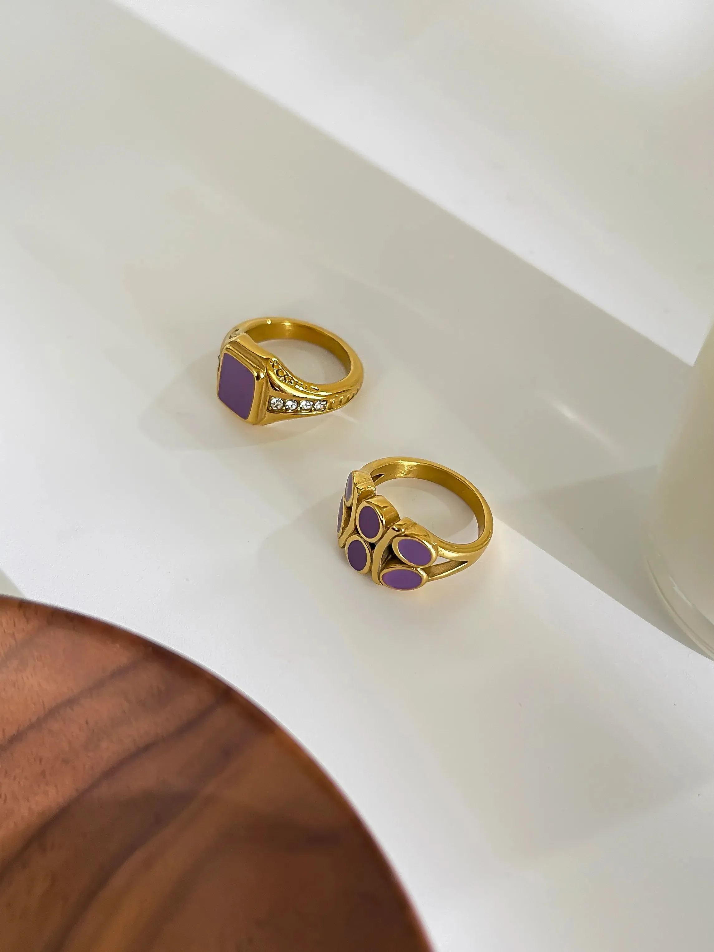 Sweet Simple Style Commute Geometric 316L Stainless Steel Rhinestones 18K Gold Plated Inlay Ring