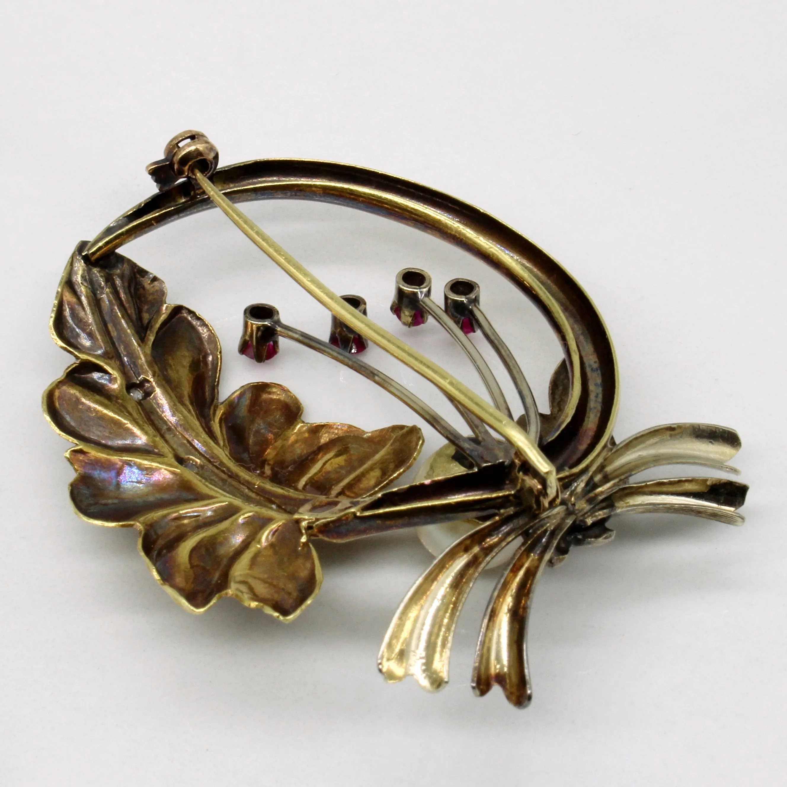 Synthetic Ruby, Paste & Pearl Brooch | 0.12ctw |