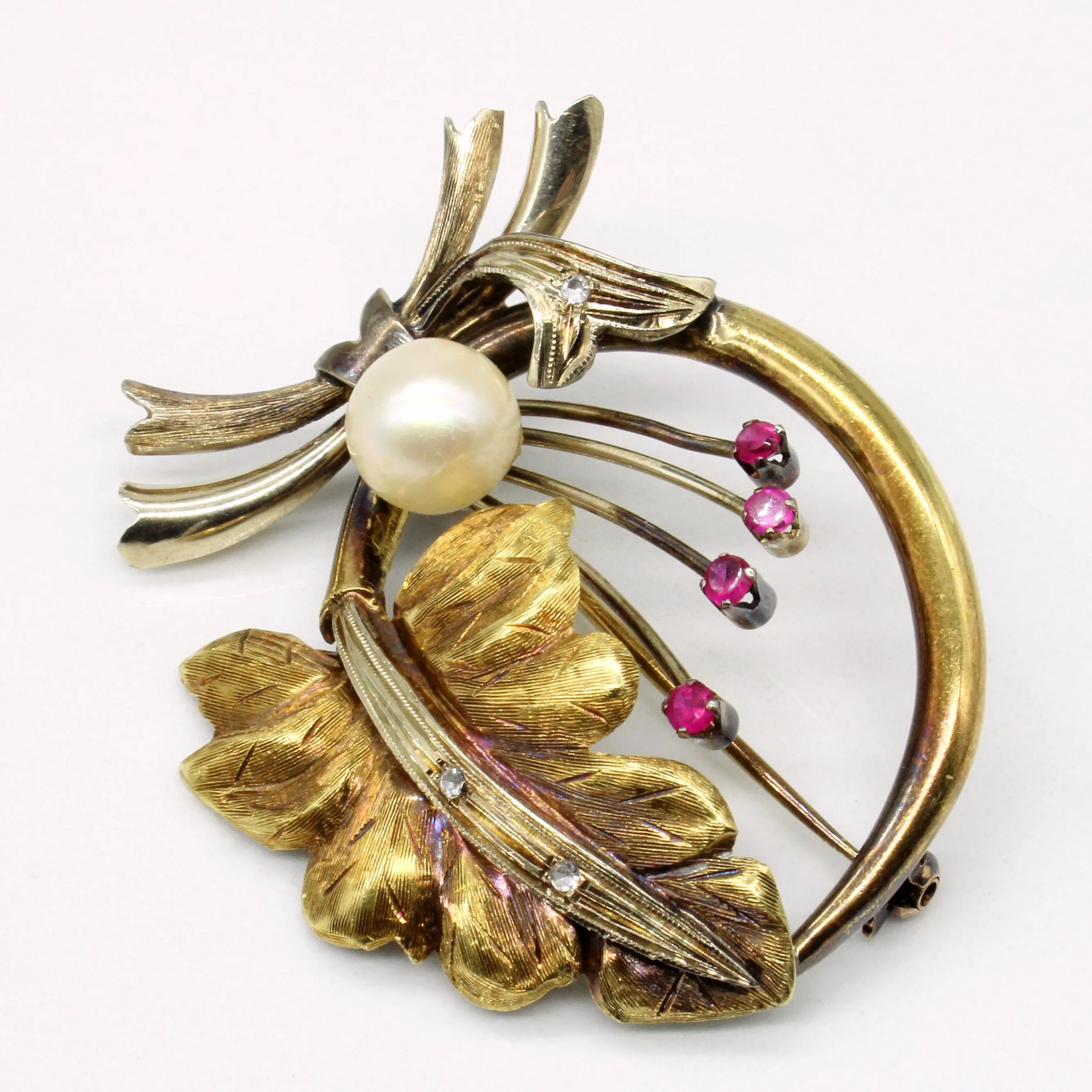 Synthetic Ruby, Paste & Pearl Brooch | 0.12ctw |