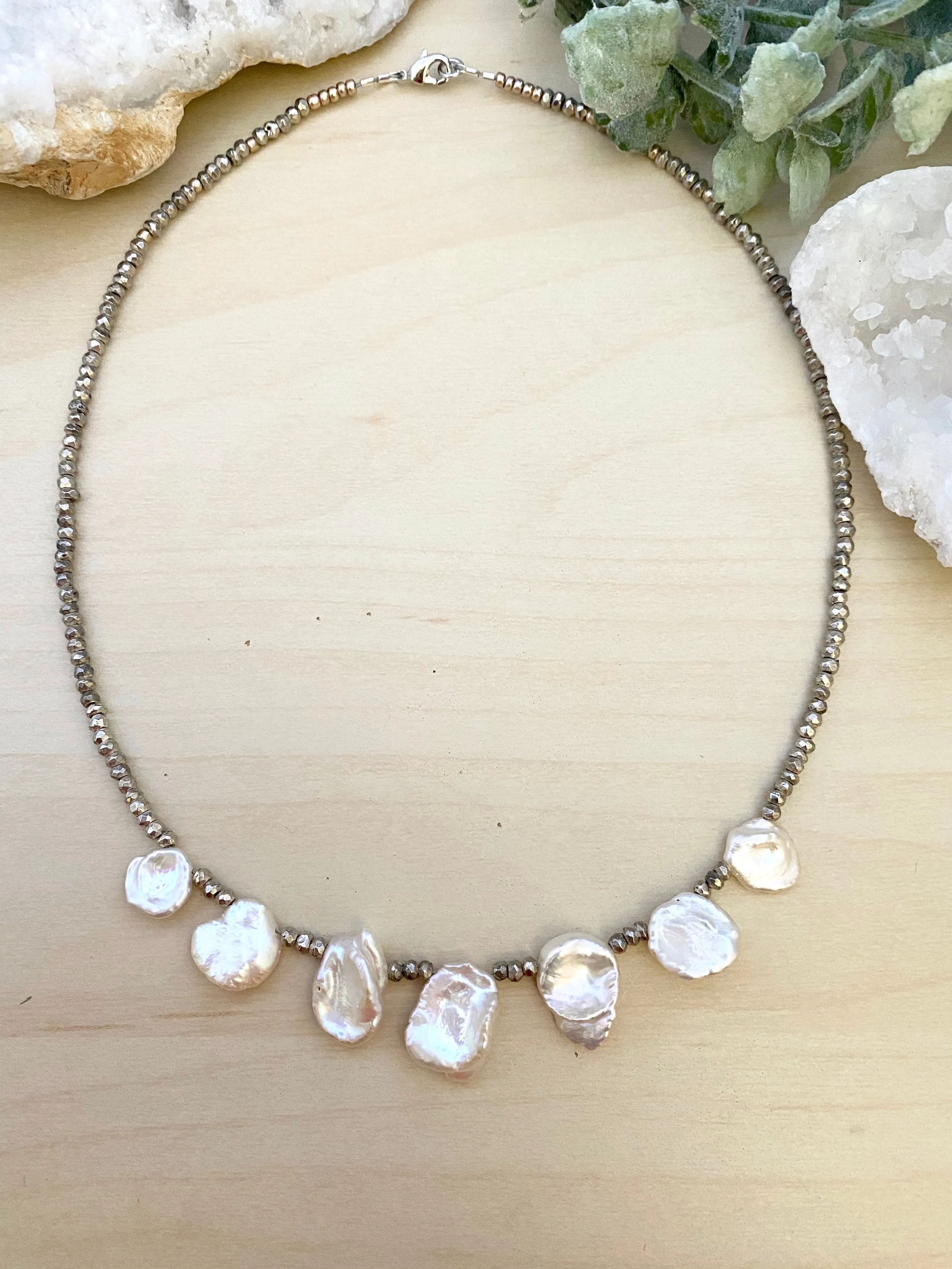 Talia Necklace - Short Beaded Necklace with Freshwater Keshi Pearls