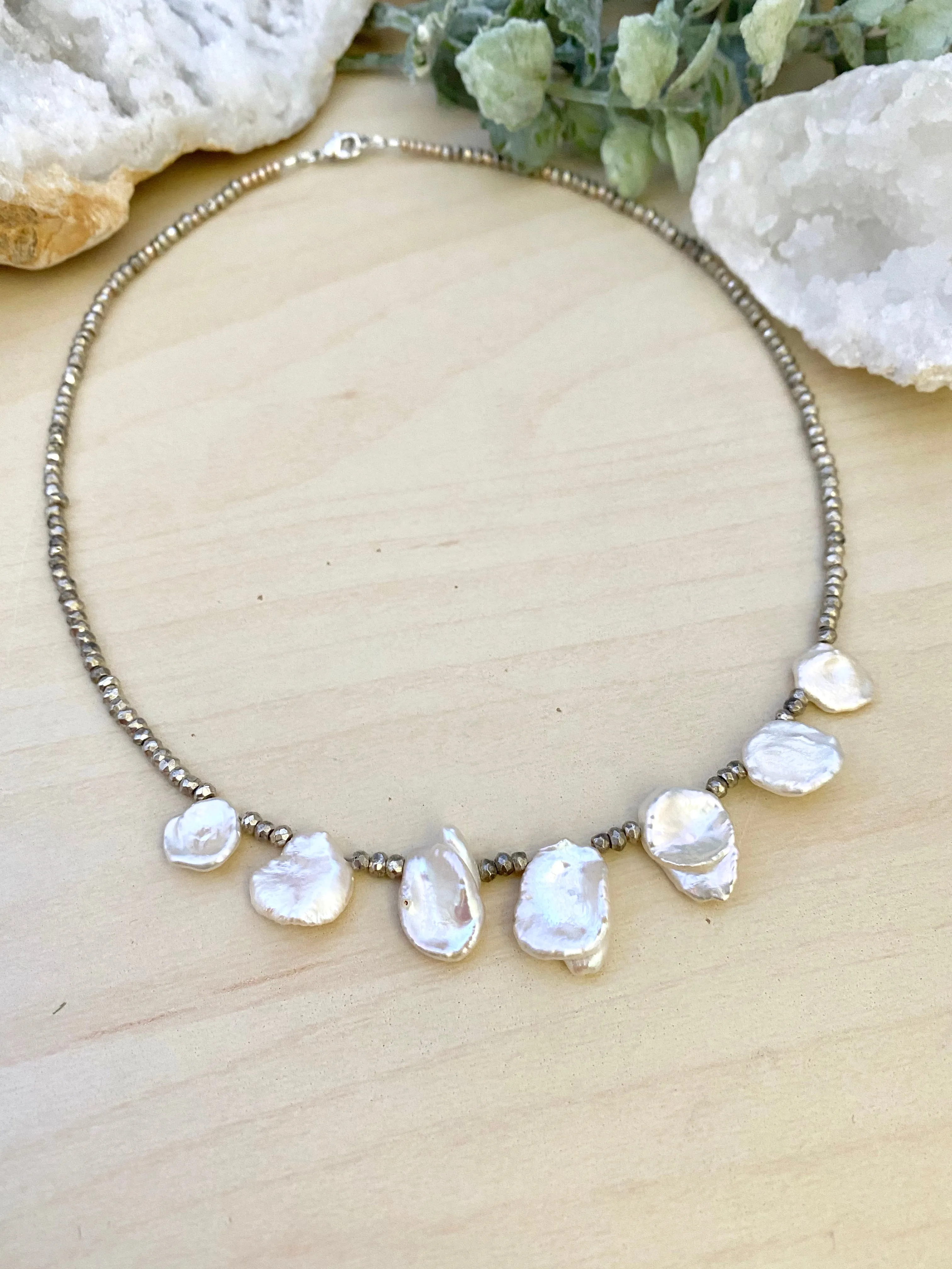 Talia Necklace - Short Beaded Necklace with Freshwater Keshi Pearls