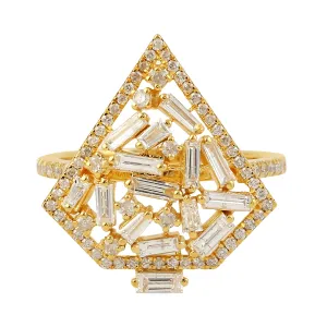 Tapered Baguette Diamond Geometric Ring In 18k Yellow Gold For Gifts