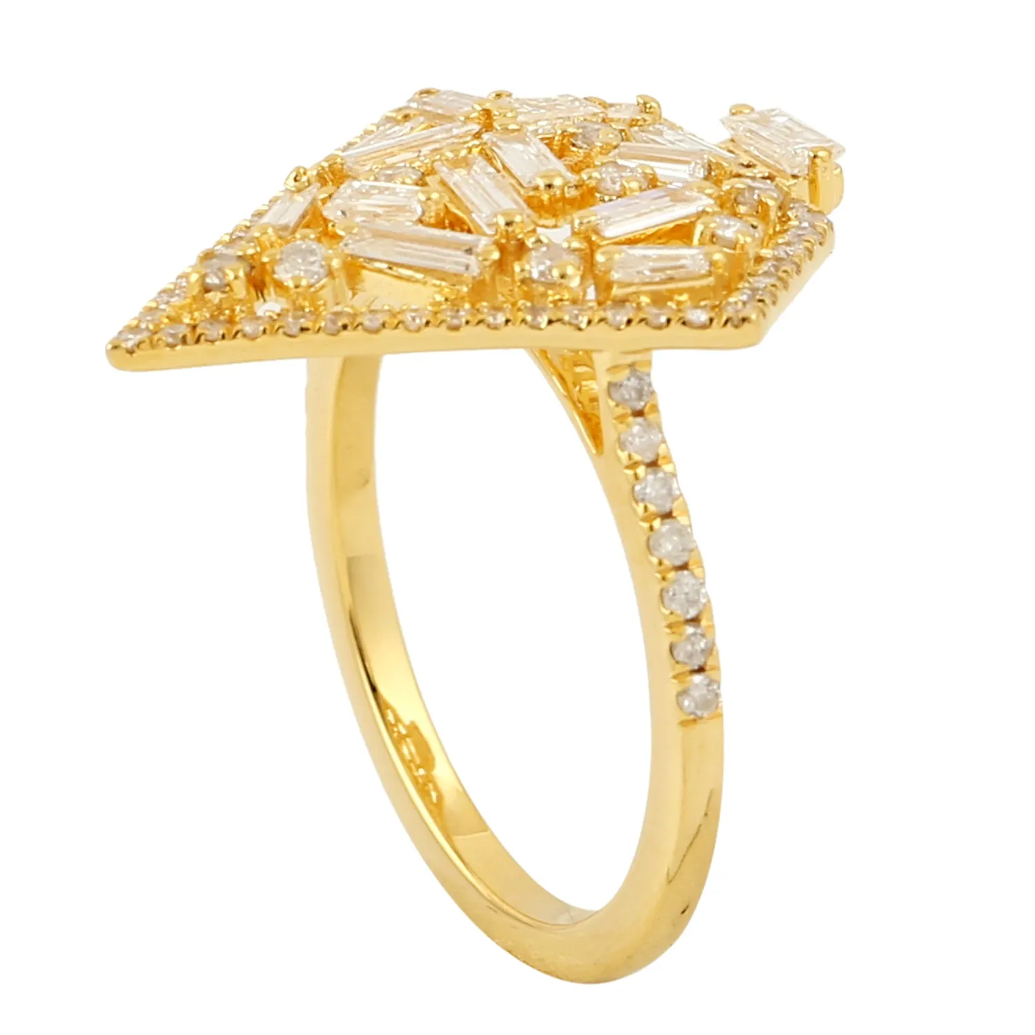 Tapered Baguette Diamond Geometric Ring In 18k Yellow Gold For Gifts
