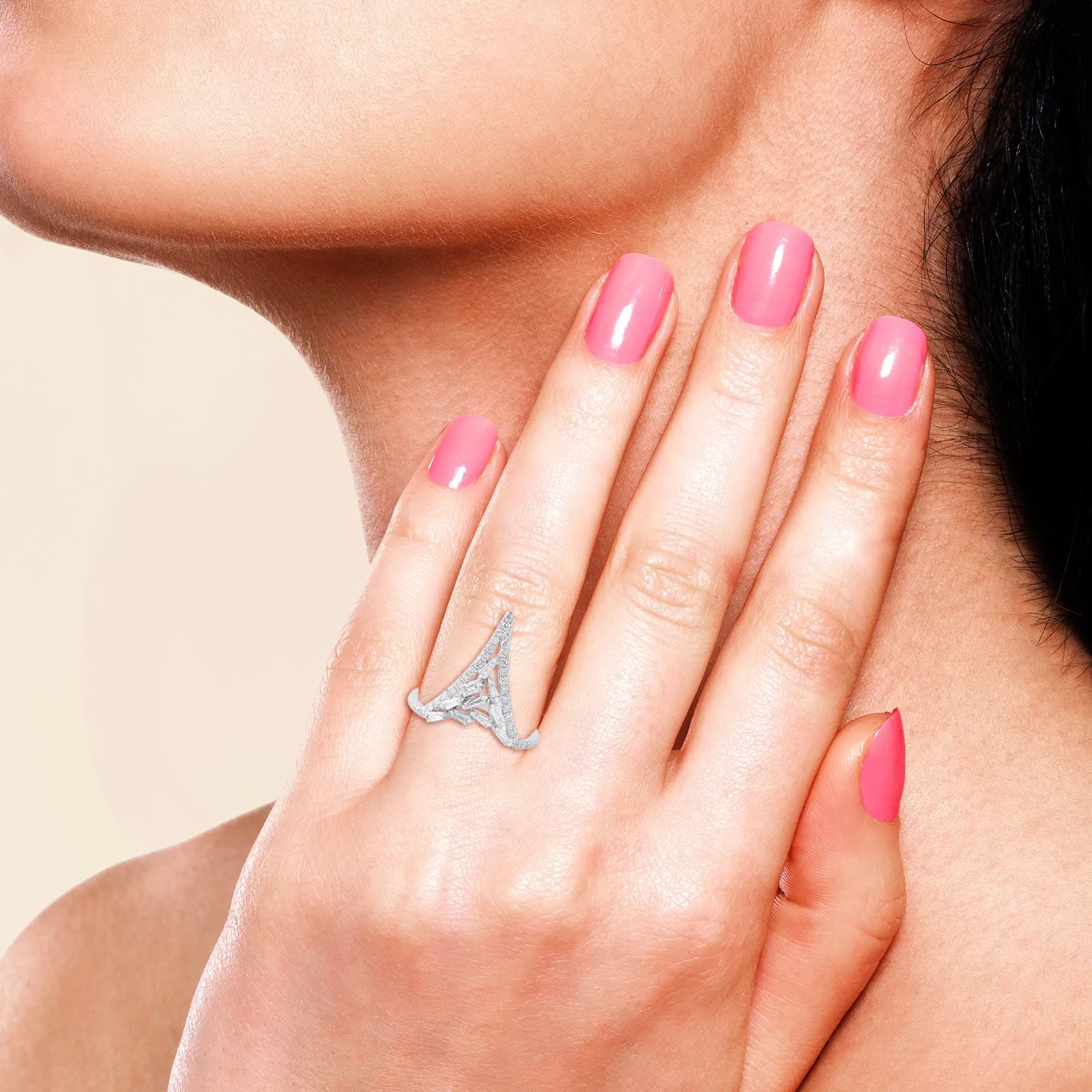 Tapered Baguette Diamond Spike Design Geometric Ring In 18k White Gold