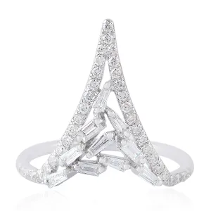 Tapered Baguette Diamond Spike Design Geometric Ring In 18k White Gold