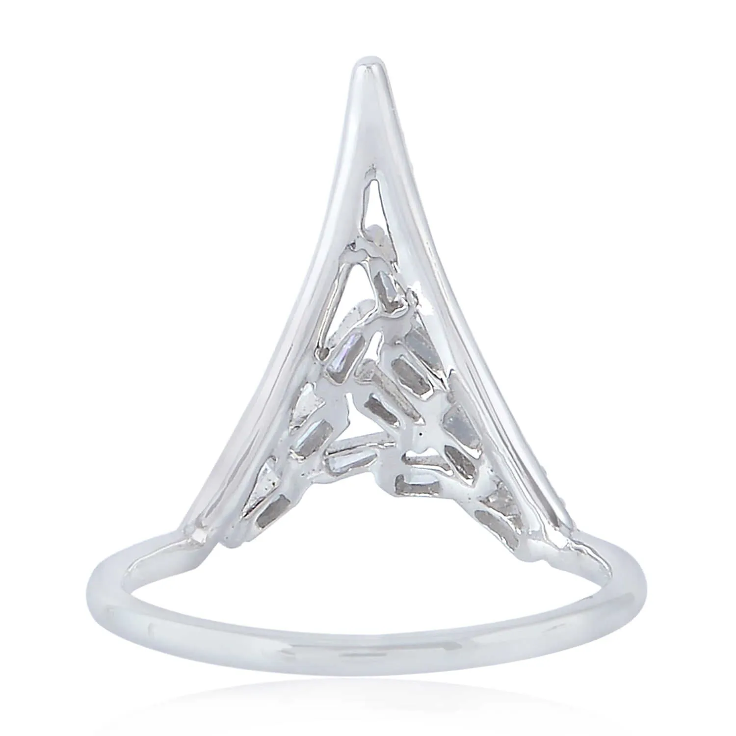 Tapered Baguette Diamond Spike Design Geometric Ring In 18k White Gold