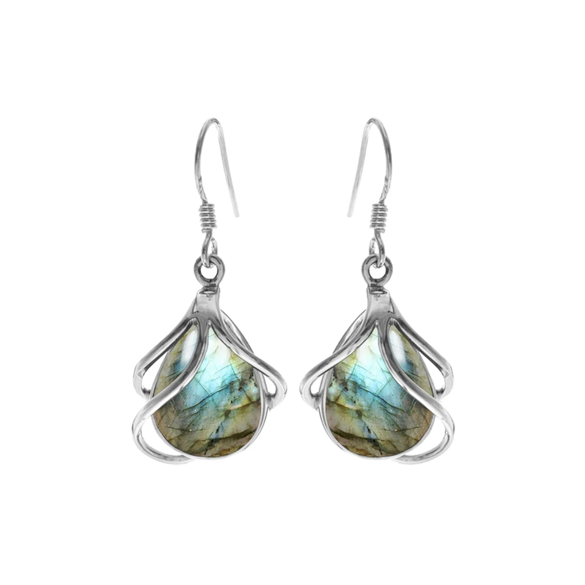 Teardrop labradorite with strand overlay earrings