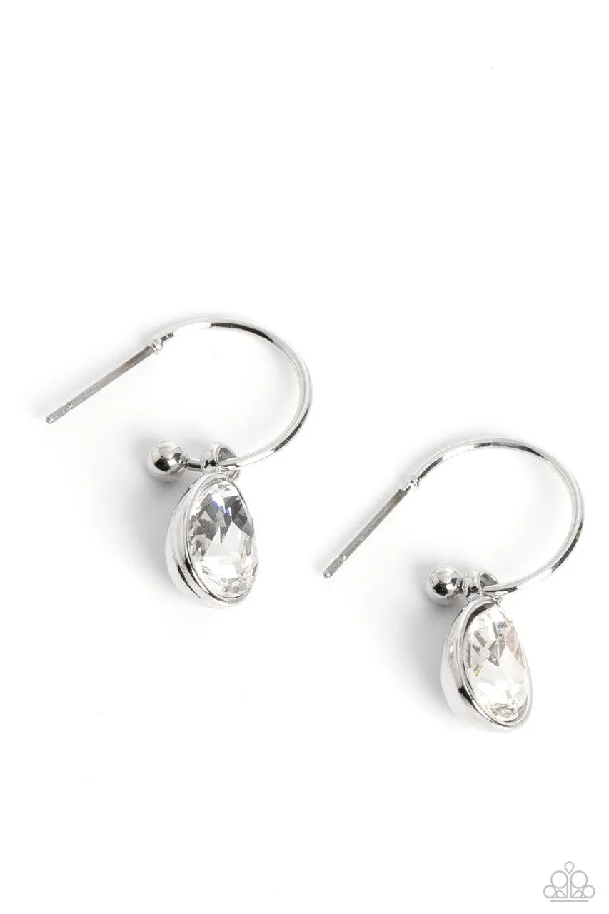 Teardrop Tassel - White - Dainty Drop Hoop Paparazzi Earrings