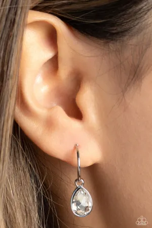Teardrop Tassel - White - Dainty Drop Hoop Paparazzi Earrings