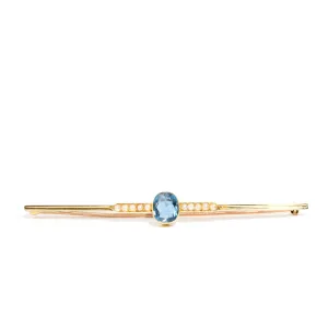 Thetis 1930s Aquamarine & Seed Pearl Brooch 15ct Gold