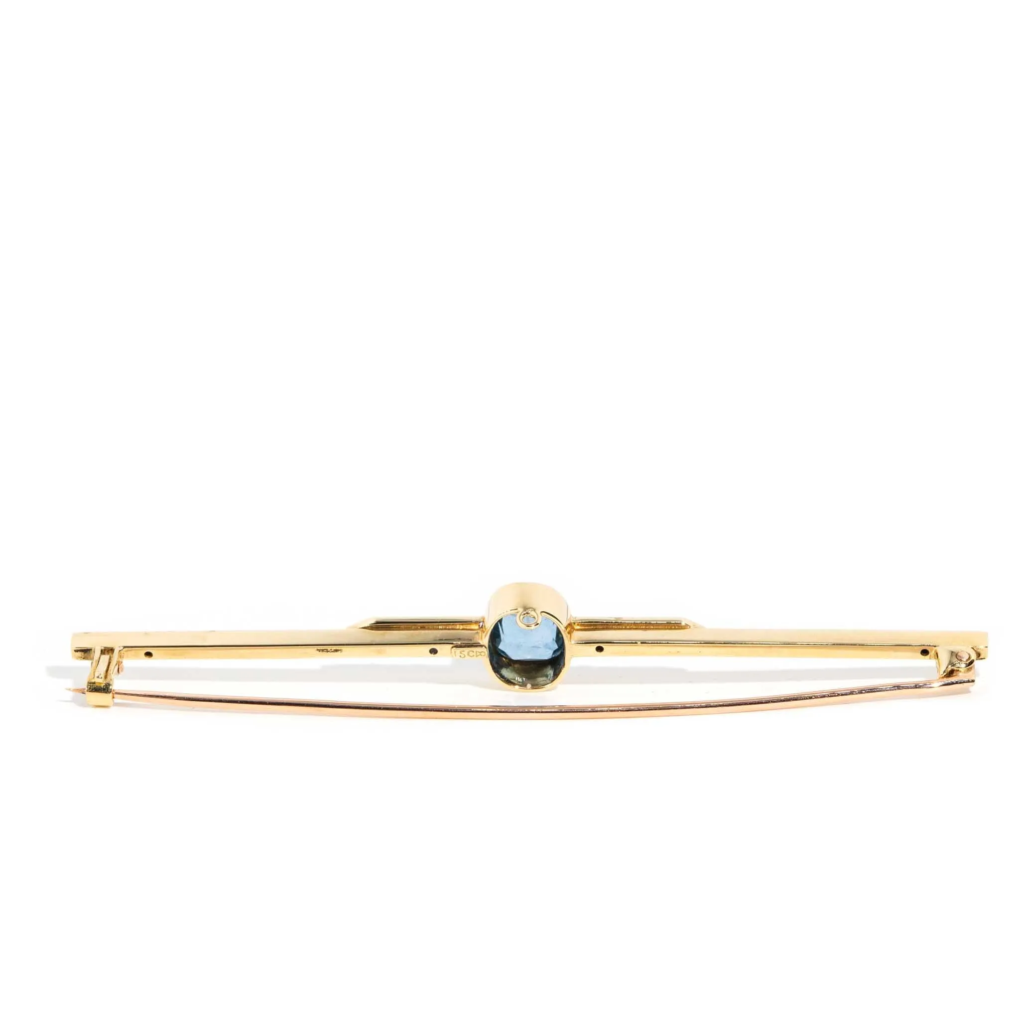 Thetis 1930s Aquamarine & Seed Pearl Brooch 15ct Gold