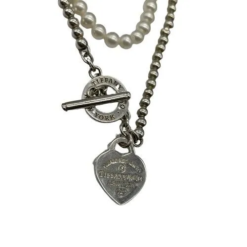 TIFFANY & CO Wrap Necklace in Silver with Pearls and a Diamond Heart Pendant