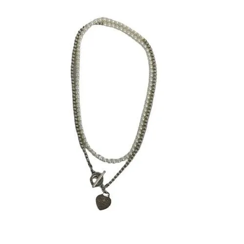 TIFFANY & CO Wrap Necklace in Silver with Pearls and a Diamond Heart Pendant