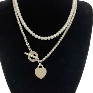 TIFFANY & CO Wrap Necklace in Silver with Pearls and a Diamond Heart Pendant